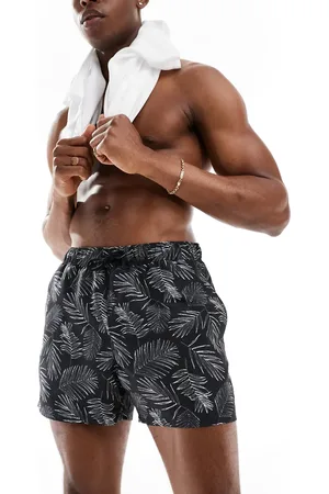 ASOS Swim short in short length in palm leaf print in