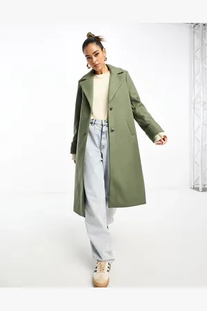 River Island Single breasted wool blend coat in khaki