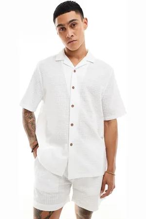 ASOS Co-ord 90s oversized short sleeve shirt in seersucker texture in