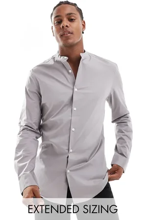 ASOS Slim fit grandad collar shirt in charcoal