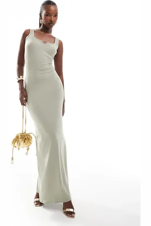 Fashionkilla Super-soft sleeveless notch detail maxi dress in sage