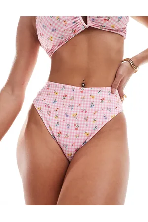 ASOS Angie high leg high waist bikini bottom in gingham floral