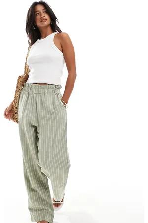 VILA Linen touch pinstripe wide leg trousers in