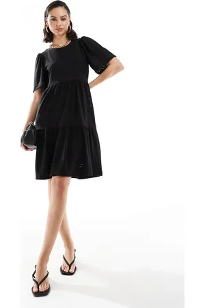 JDY Tiered broderie midi dress in