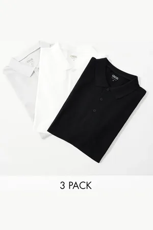 ASOS 3 pack pique polos in multiple colours