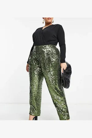 ASOS ASOS DESIGN Curve sequin slouchy trouser in khaki