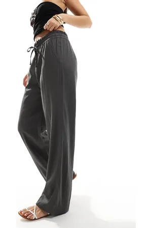 Hollister Adjustable waist linen baggy trousers in grey/