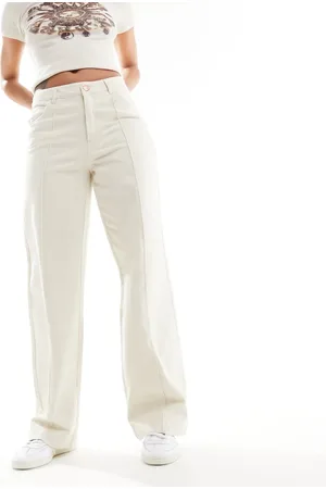 JDY High waist wide leg jeans with front pleat in ecru