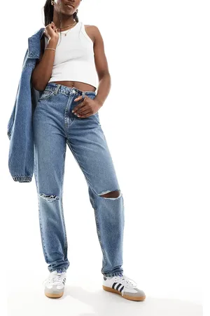 ASOS High rise relaxed mom jeans with rips in mid