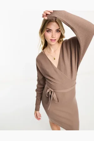 VERO MODA Wrap belted long sleeve knitted mini dress in