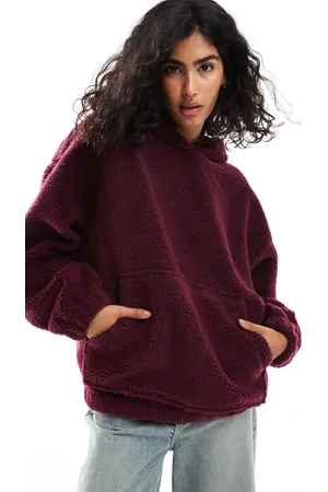 ASOS Oversized borg hoodie in burgundy