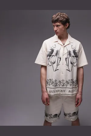 Topman Co-ord short sleeve relaxed border print shirt in ecru