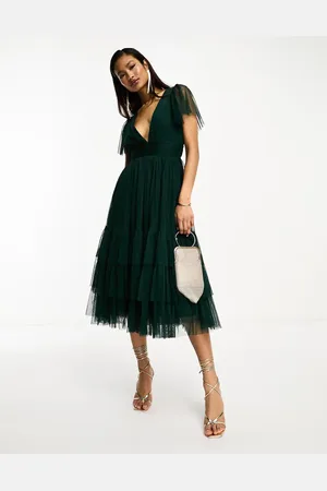 Lace & Beads Madison midi dress in emerald