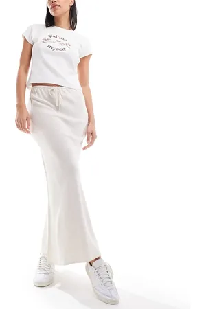 Stradivarius Linen look maxi slip skirt in natural