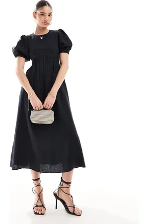 & OTHER STORIES Midi dress with volume sleeves and open back detail with tassels in
