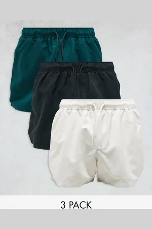 ASOS 3 pack swim shorts in short length in black/green/grey