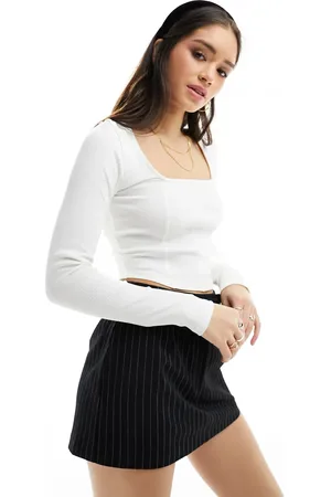 Miss Selfridge Long sleeve corset rib top in ivory