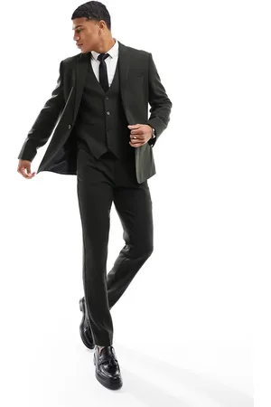 ASOS Wedding skinny wool mix suit trouser in forrest basketweave texture