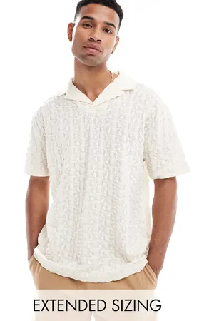 ASOS Relaxed polo with revere collar in beige texture