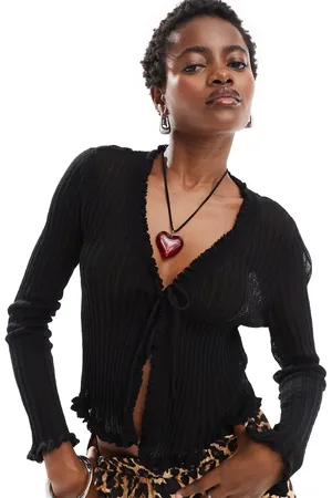 Noisy May Lettuce edge sheer tie front cardigan in