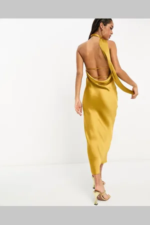Pretty Lavish Satin scarf midaxi dress in saffron yellow