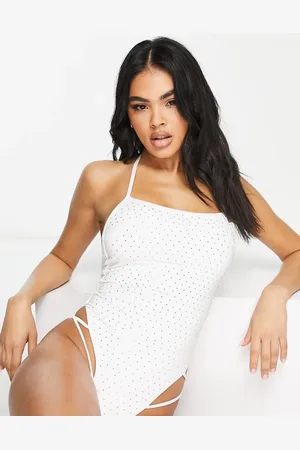 ASOS Diamante cross back detail swimsuit in