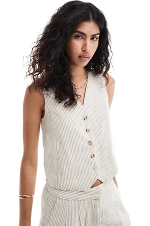 MANGO Selection linen mix pinstripe co-ord waistcoat in
