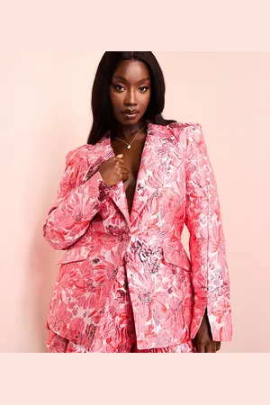 ASOS Curve co-ord jacquard blazer with shoulder pads in floral print