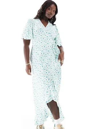 VERO MODA Wrap front maxi dress in light blue floral