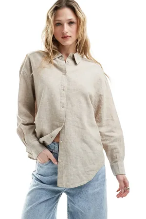 Monki Linen blend oversize shirt in beige