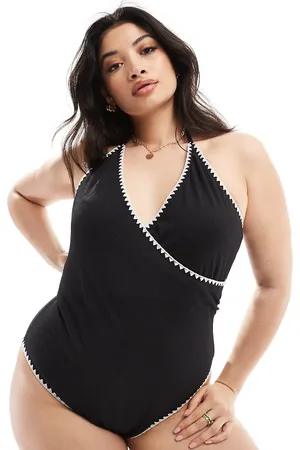 In The Style Wrap front contrast stitch swimsuit in