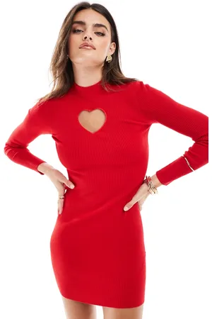 Miss Selfridge Heart cut out knit rib mini dress in