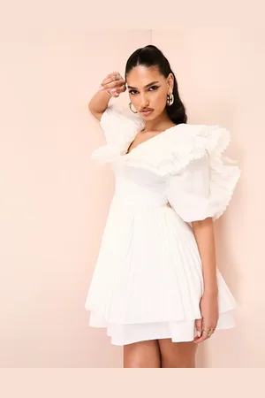 ASOS Cotton poplin pleated skater mini dress in