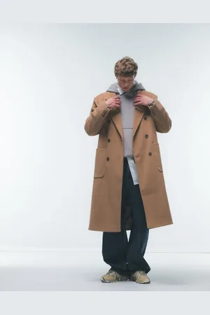 Topman Double breasted relaxed fit overcoat in camel