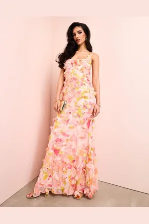 ASOS 3D floral ruffle maxi dress with tie back in floral print