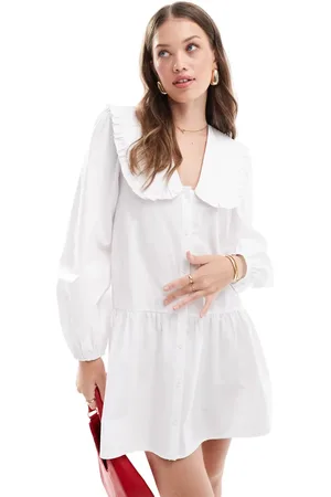 Miss Selfridge Poplin collar mini smock shirt dress in