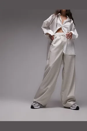 Topshop Faux leather super wide tailored trouser in ecru