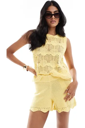 VERO MODA Crochet knitted vest top co-ord in pastel