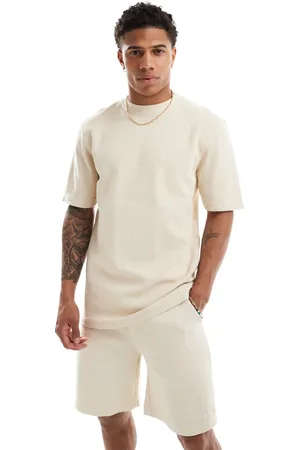 River Island Waffle t-shirt co-ord in light stone