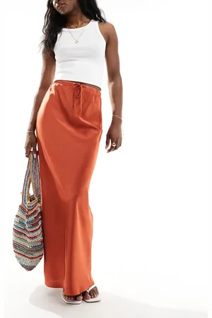 ASOS Satin bias tie waist maxi skirt in terracotta