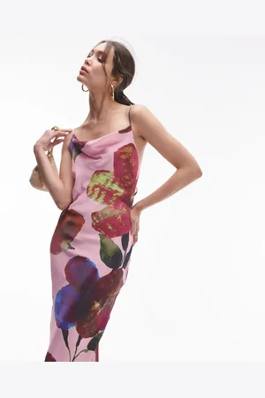 Topshop Cowl neck scoop back midi dress in blurred floral