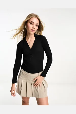 New Look Ruched front collared body in black