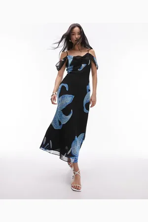 Topshop Off shoulder cami midi dress in floral print