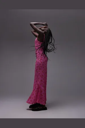 Topshop Fluted hem slip midi dress in rose floral