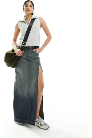 Weekday Park denim midi skirt in marsh