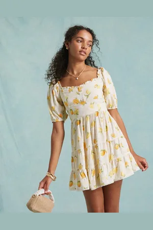 Miss Selfridge Seam detail tiered mini tea dress in citrus print