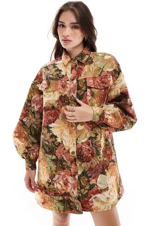 ASOS Oversized shirt with dropped pockets in floral tapestry