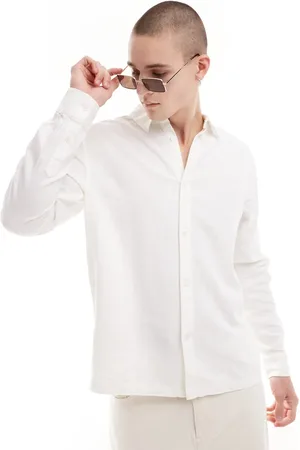Weekday Relaxed fit linen blend shirt in off