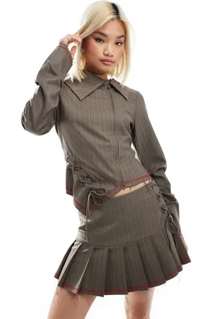 COLLUSION Co-ord zip through jacket with lace up detail and raw hem