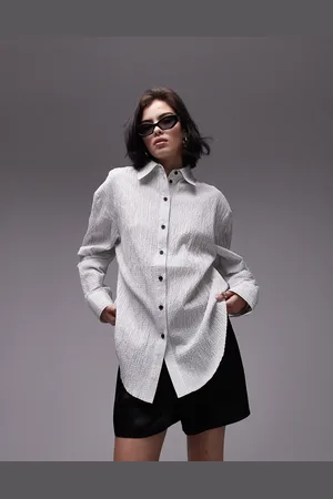 Topshop Seersucker back pleat detail shirt in mono stripe